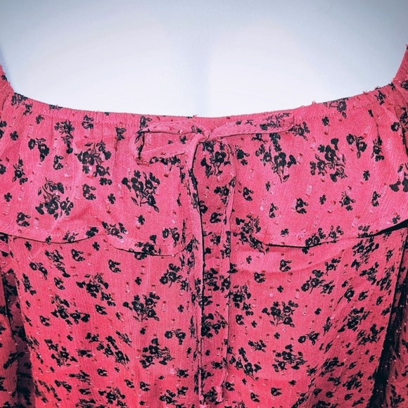 TRIXXI new burgundy & black sheer long sleeve ruffle floral chiffon blouse - Picture 3 of 16